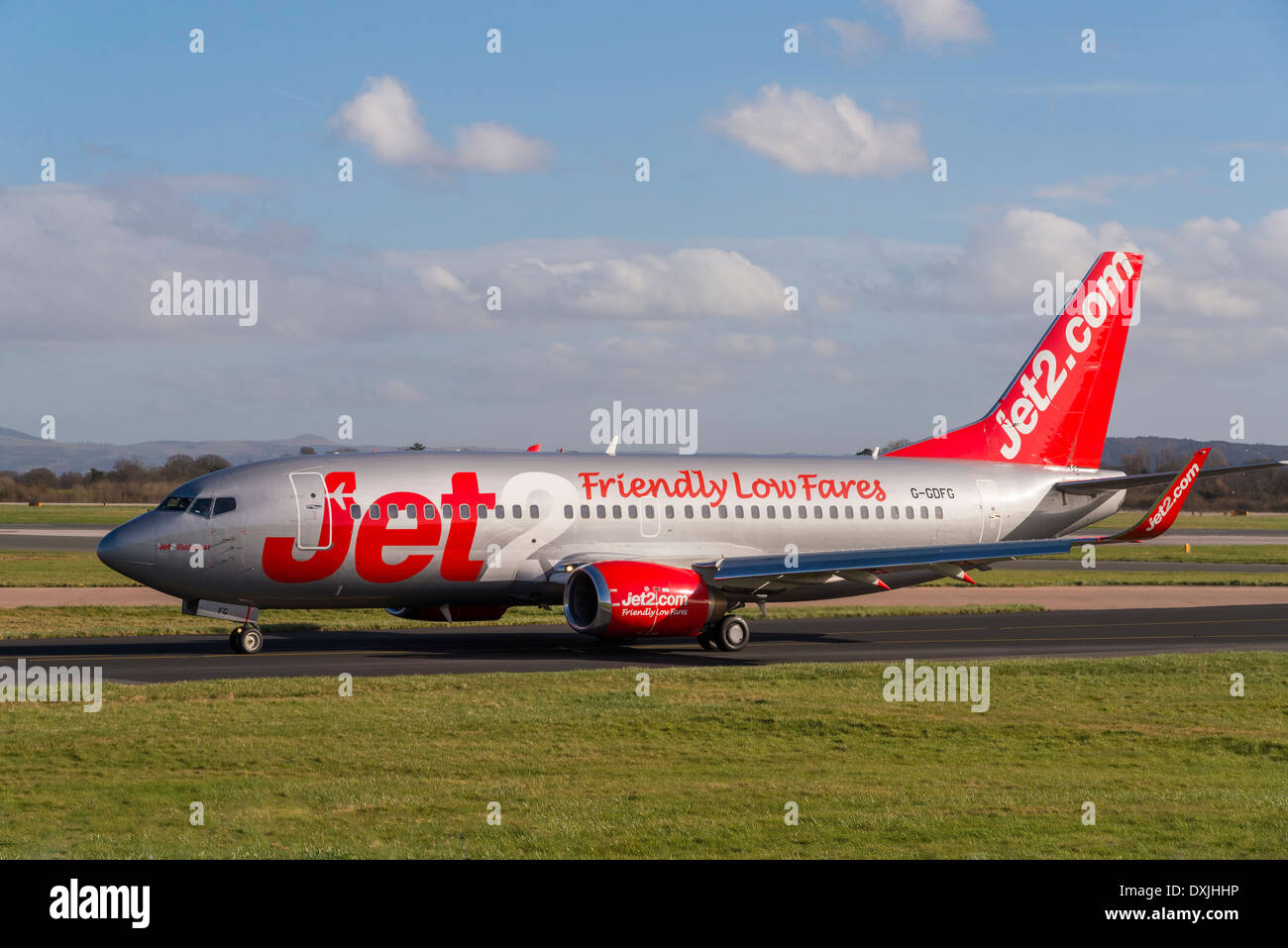 Flugzeuge am Flughafen Manchester. Jet2 Boeing 737 Stockfoto