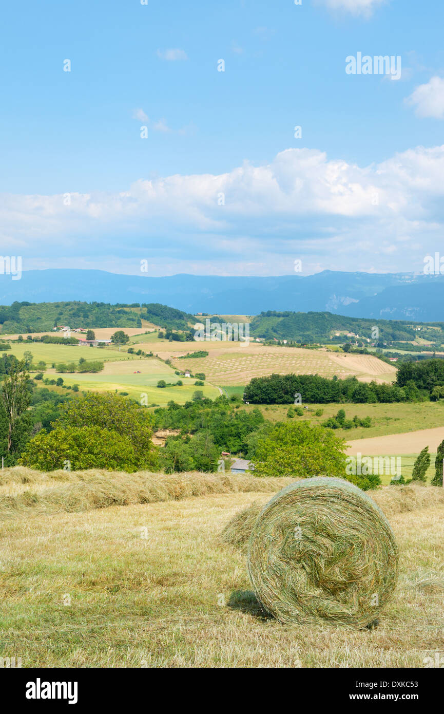 Französische Landschaft mit Hügeln und Rasen rollt Stockfoto