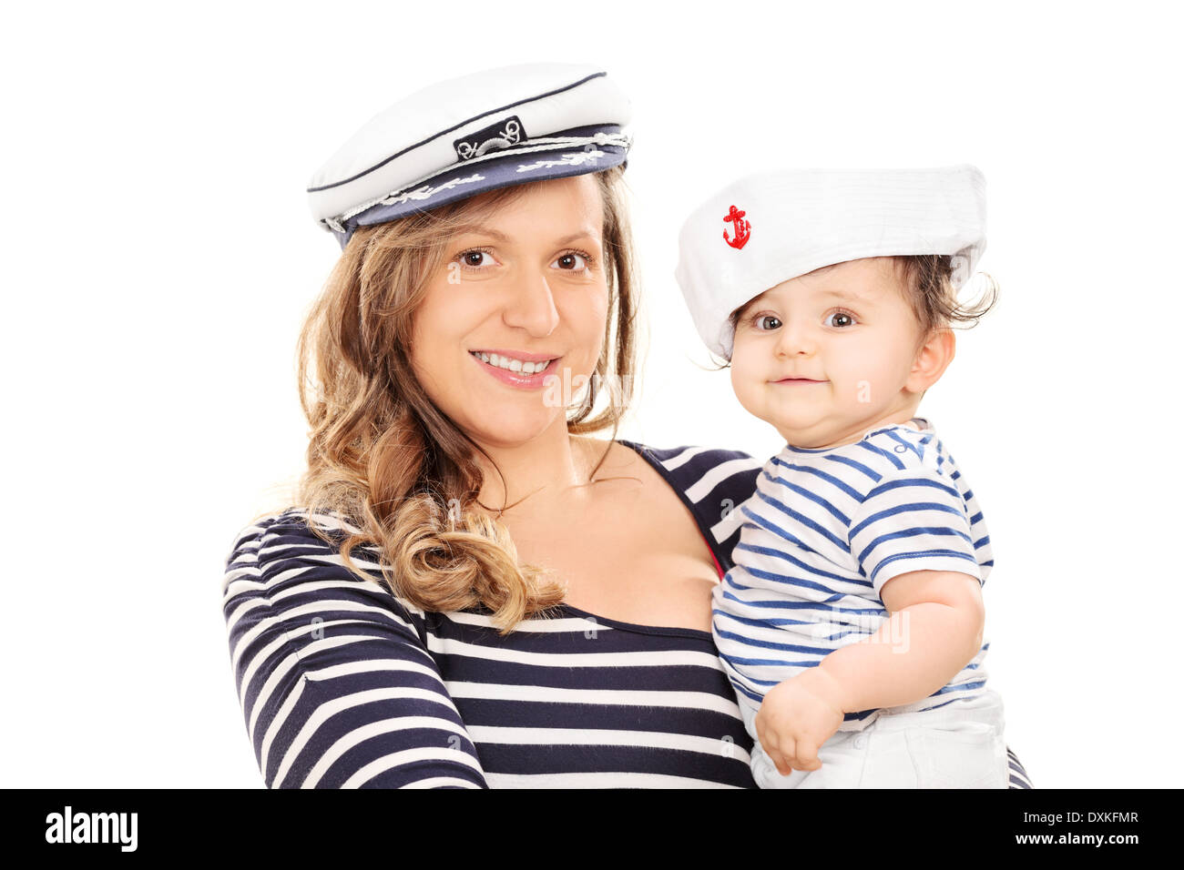 Mutter und ihre kleine Tochter in Sailor uniform Stockfoto