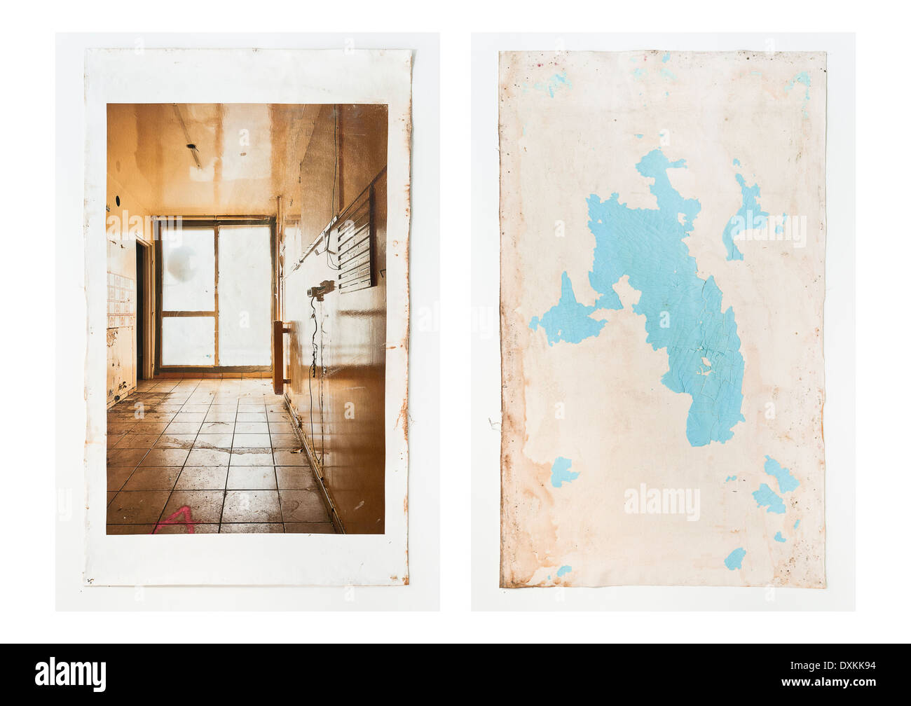 Reproduktion von Kunst Leinwand Drucke aus der Serie "Türen": eine Fotoausstellung des Interieurs Wohnungen unter Abriss. Stockfoto