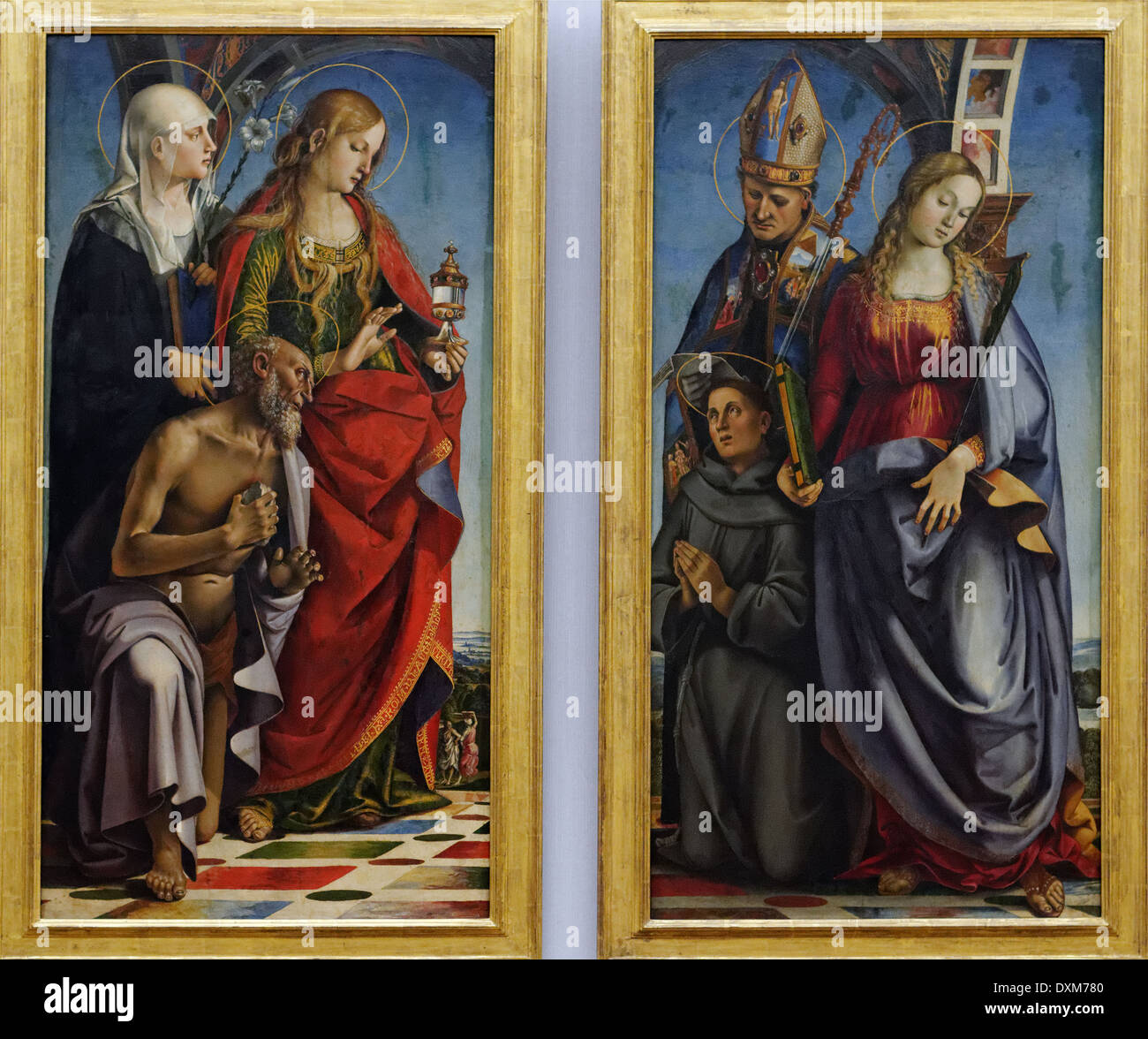 Luca Signorelli - Pflanze zwei Seitenteile des Altars der Borgo-Kapelle in S. Agastino in Sienna - 1491 - XV th Century - Italienisch Stockfoto