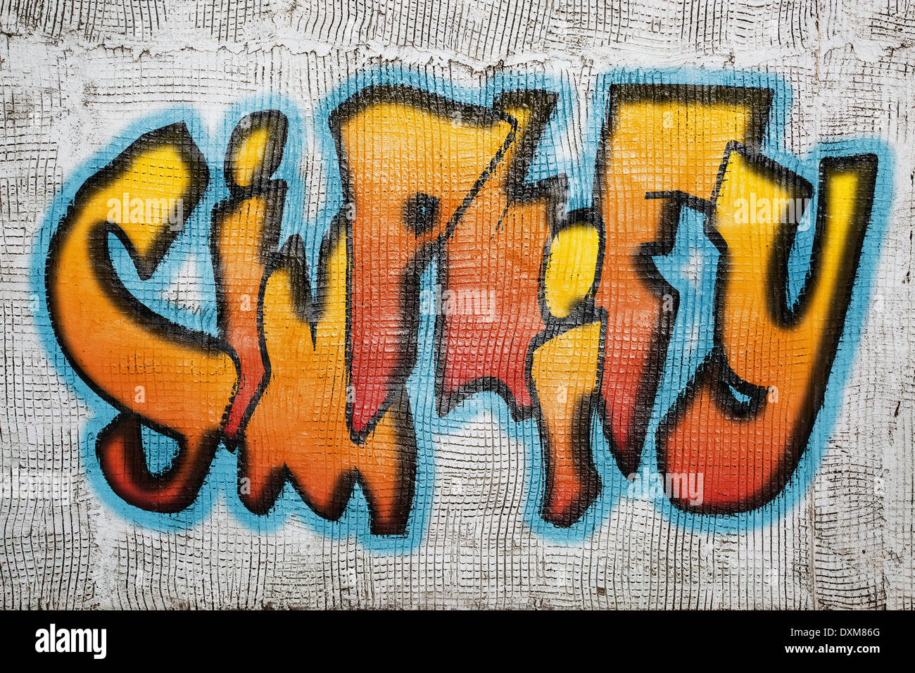 Vereinfachung der Wort - Graffiti-Stil Text auf einem alten Grunge verputzte Wand, Grafiken erstellt von THE PHOTOGRAPHER Stockfoto