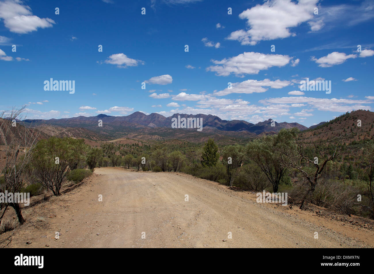 Straße mit Blick über Wilpena Pound, Flinders Ranges Stockfoto