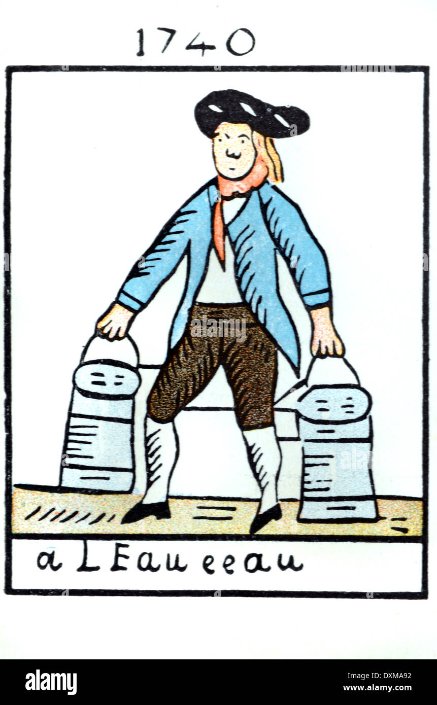 Holz Drucken oder Gravieren von Wasser Verkäufer oder Wasser Wasser in Eimern oder Eimer zu Pariser Paris Frankreich 1740 Stockfoto