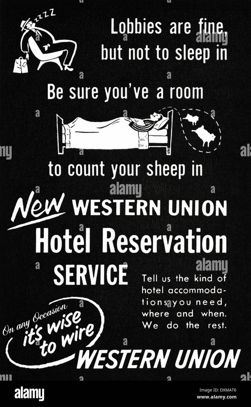 1950er Jahren Werbung für Western Union Anzeige in amerikanischen Magazin ca. 1954 Stockfoto