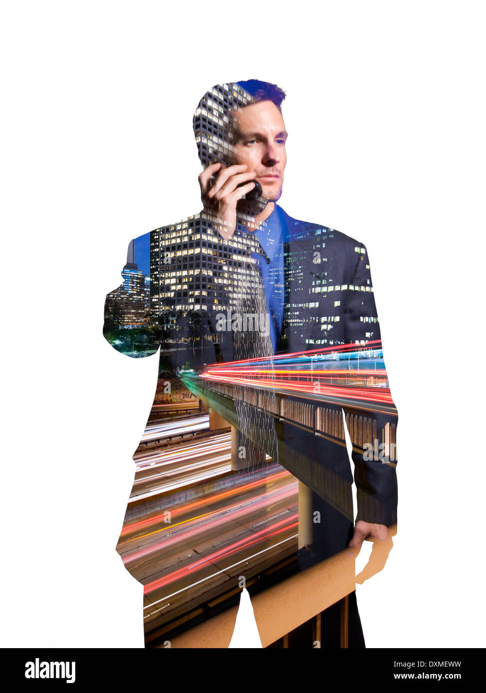 Geschäftsmann auf Handy in Los Angeles Stockfoto