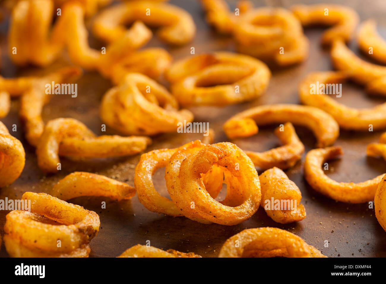 Scharf gewürzte Curly Fries bereit, Essen Stockfoto