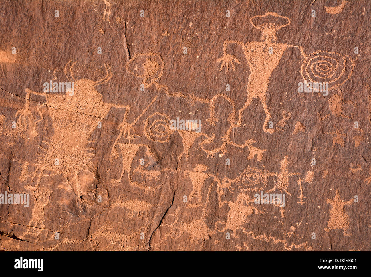 Kali Road Indian Pictographs am Utah Highway 279 Rock Kunst vor Ort in der Nähe von Moab, Utah. Stockfoto
