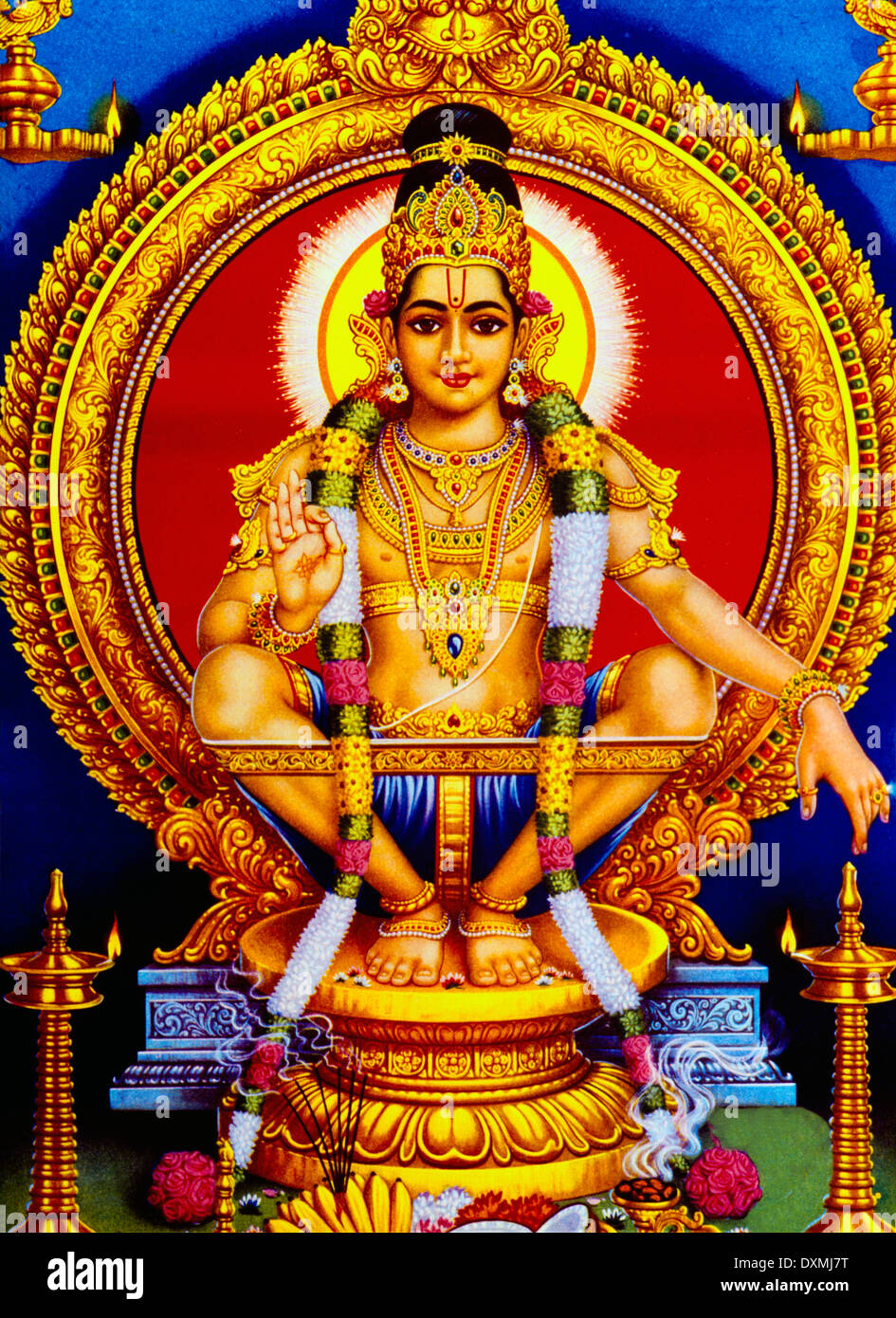 Ayyappa Hindu Gottheit Sohn von Vishnu und mohini weiblicher Avatar von Shiva Stockfoto