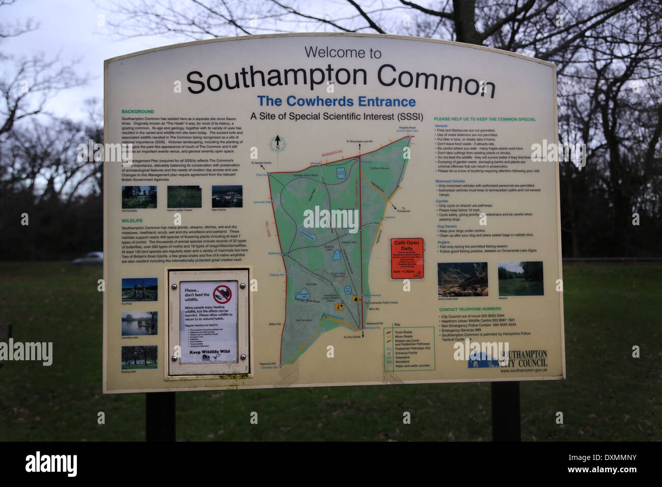 Hampshire England Southampton gemeinsame Kuhhirten Eingang Zeichen Site Of Special Scientific Interest (SSSI) Stockfoto