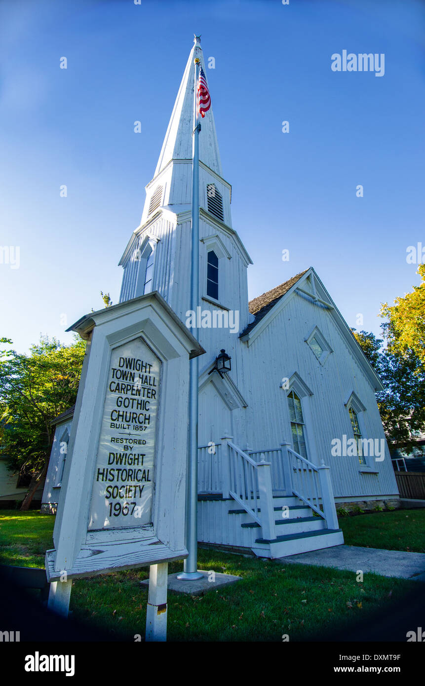 Dwight Carpenter Gothic Kirche in Dwight Illinois, einer Stadt entlang der Route 66 Stockfoto