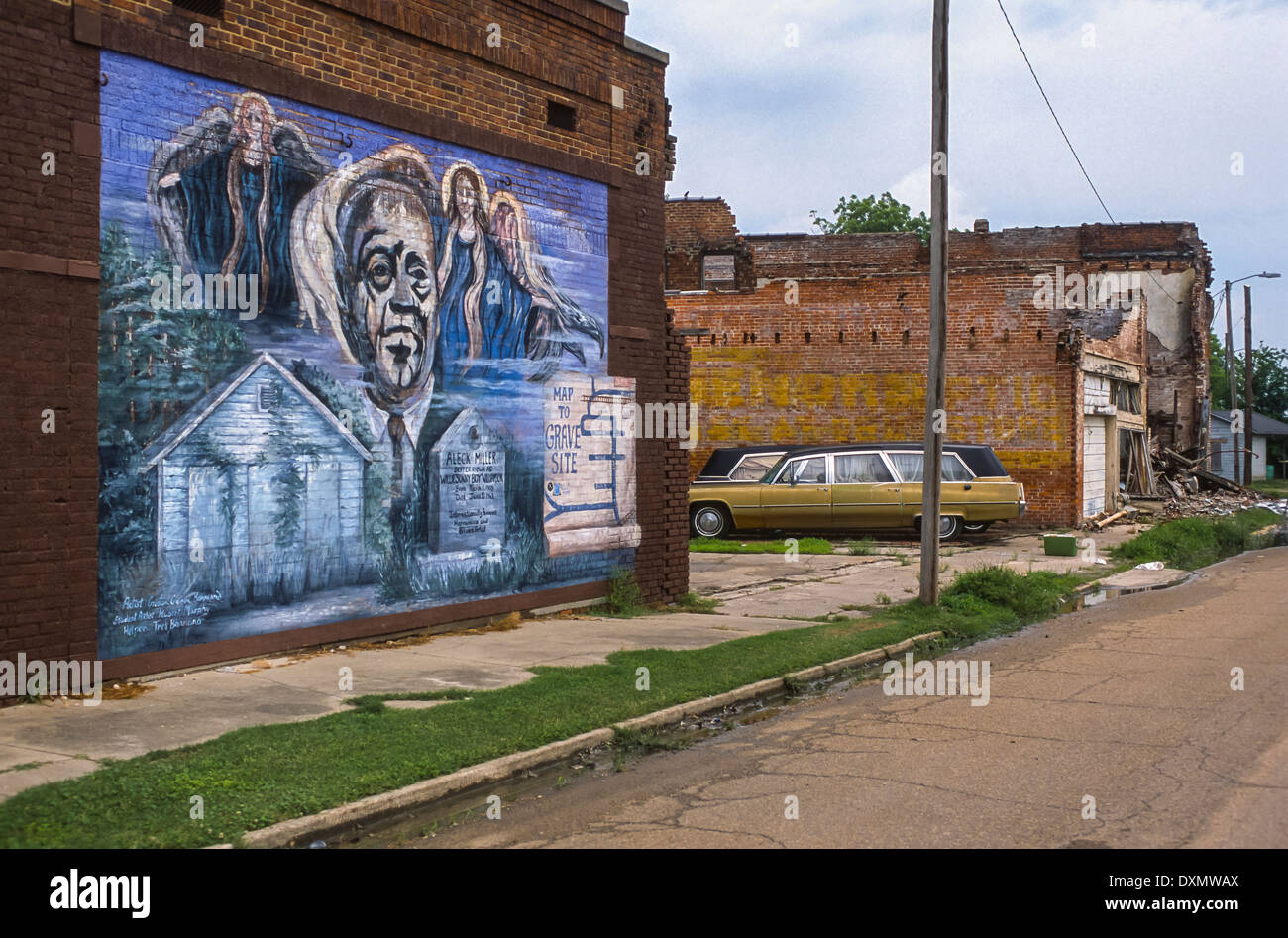 TUTWILER, MISSISSIPPI, USA - Wandbild Aleck Miller, bekannt als Sonny Boy Williamson, Delta-Blues-Musiker, Mundharmonika-Spieler Stockfoto