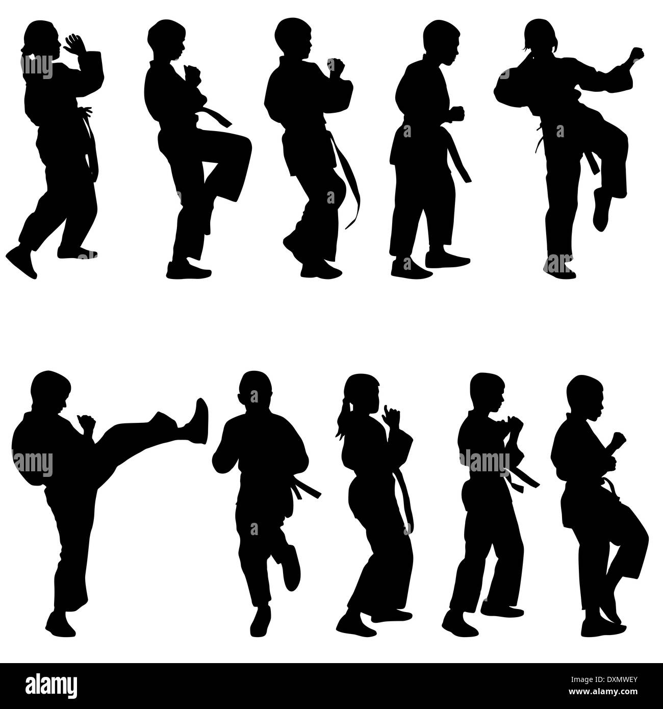 Satz von schwarzen Silhouetten des Karate. Sport-Vektor-Illustration. Stockfoto