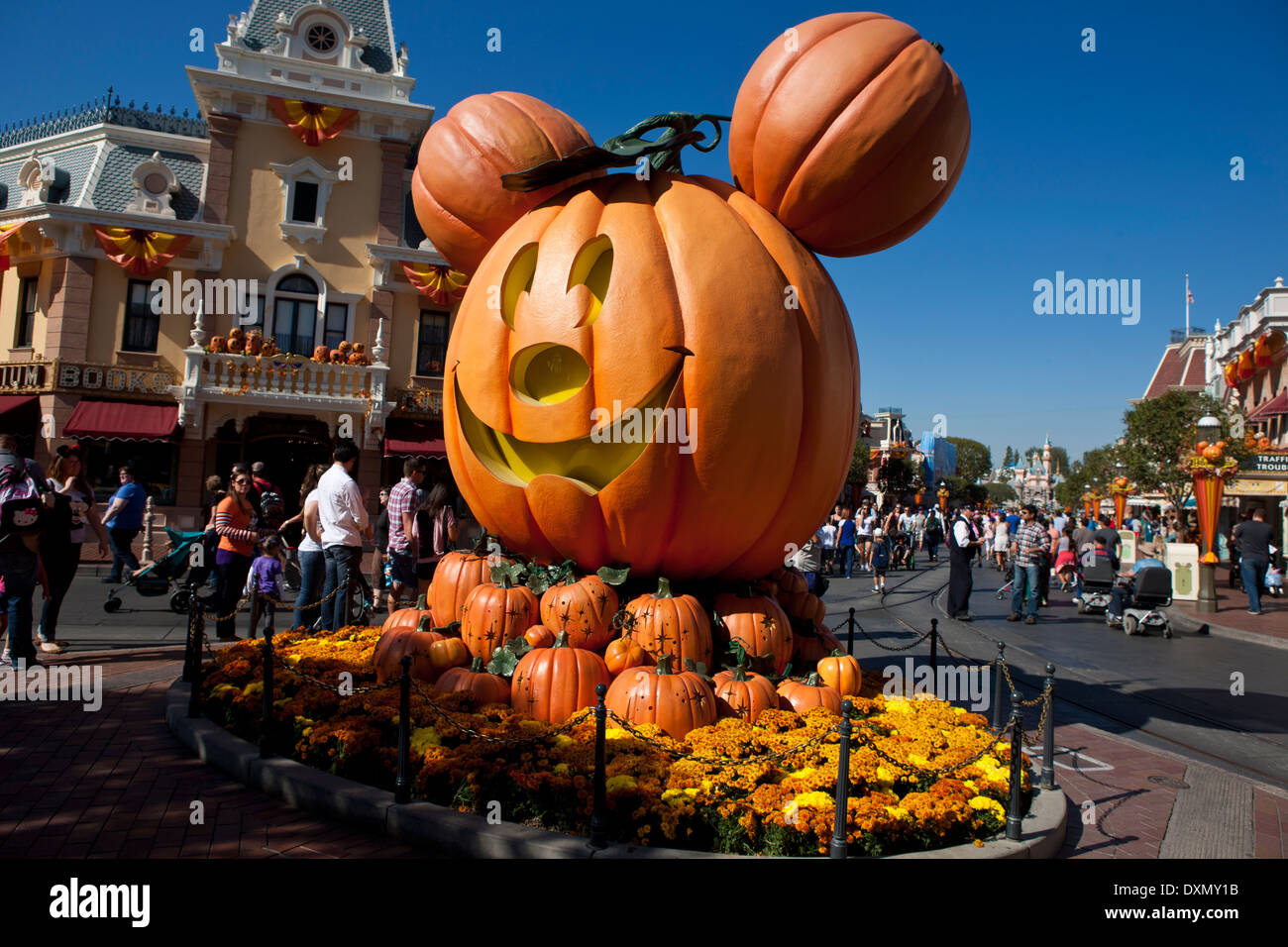 Mickey mouse Kürbis Anzeige geformt während Halloween, Disneyland, Anaheim, California, Vereinigte Staaten von Amerika Stockfoto