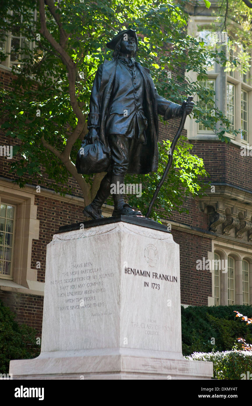 Statue von Benjamin Franklin in 1723, University of Pennsylvania, Philadelphia, Pennsylvania, Vereinigte Staaten von Amerika Stockfoto