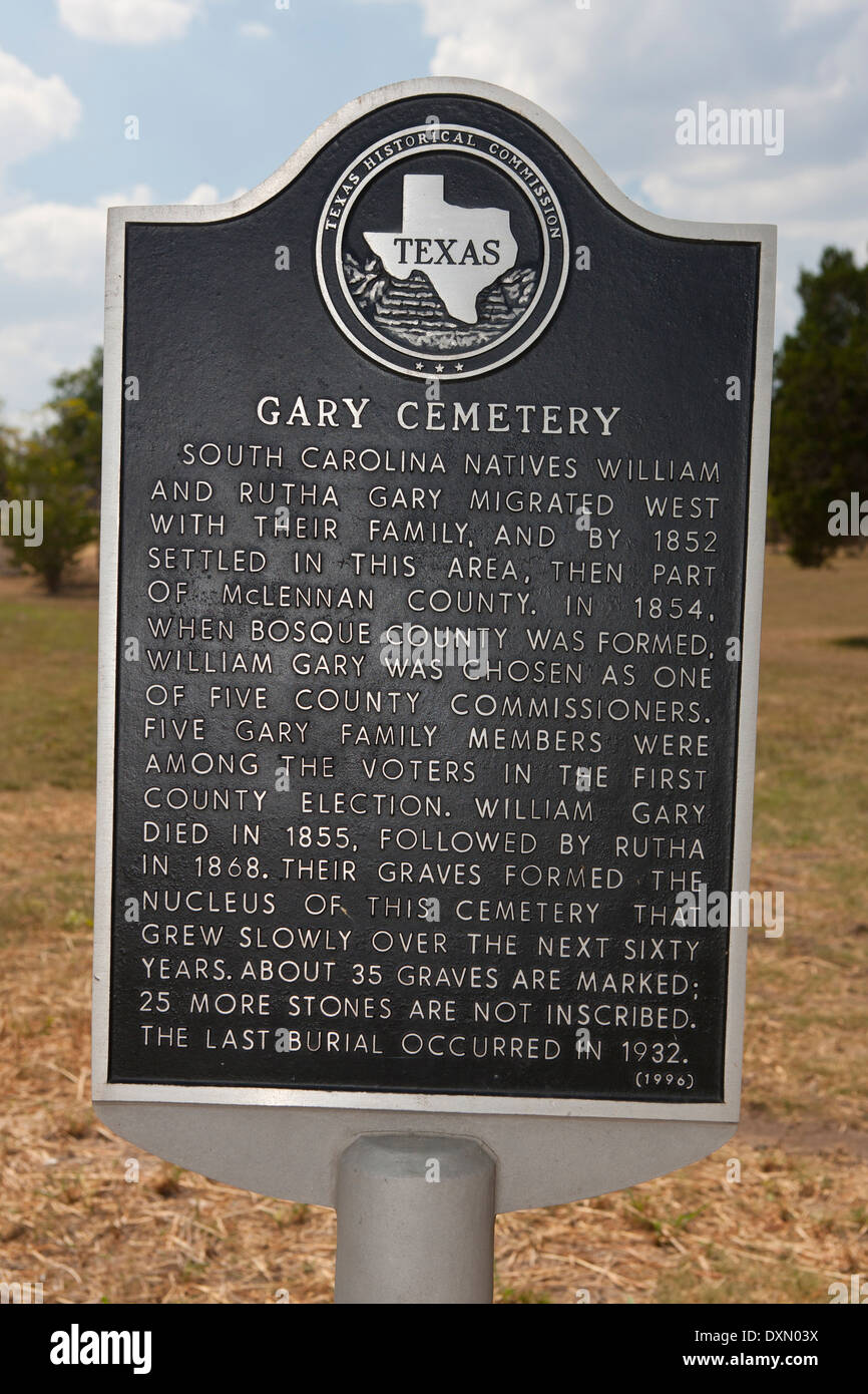 GARY Friedhof South Carolina Eingeborenen William und Rutha Gary migriert Westen mit ihrer Familie und 1852 ließen sich in diesem Bereich, Stockfoto