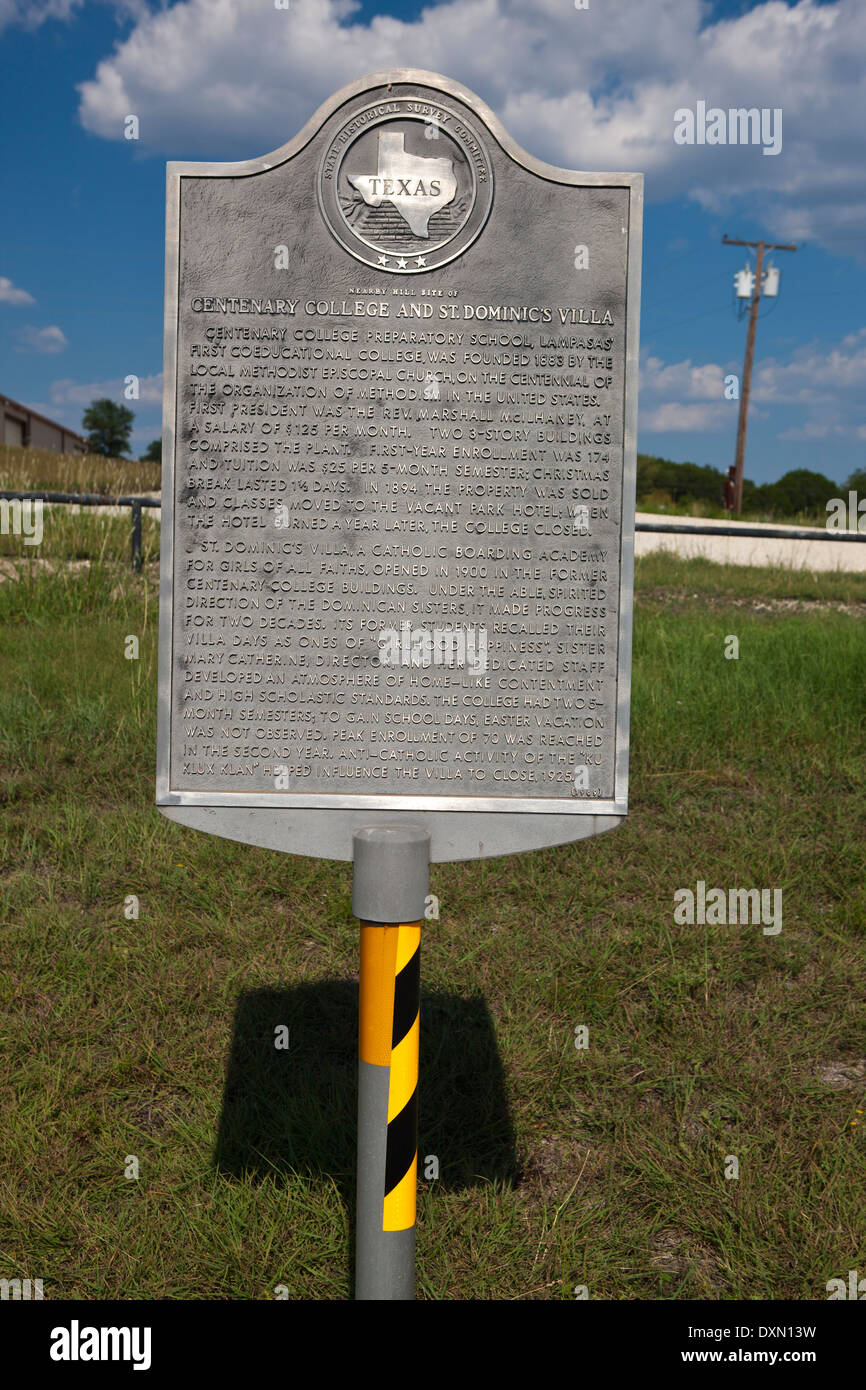 CENTENARY COLLEGE und ST. DOMINIC'S VILLA Centenary College Preparatory School, Lampasas erste coeducational Hochschule, war Funda Stockfoto