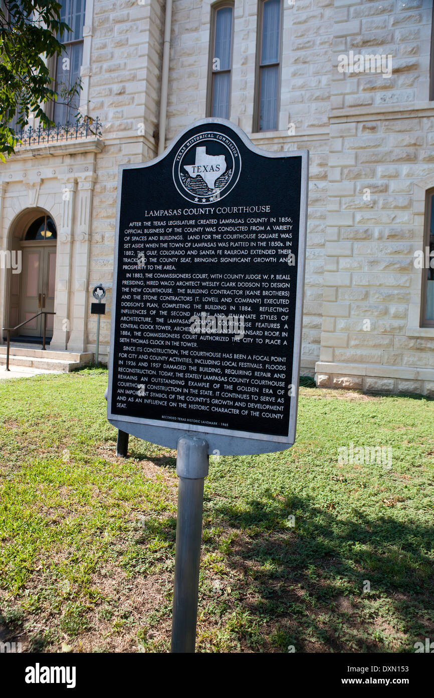 LAMPASAS COUNTY COURTHOUSE nach Texas Gesetzgeber Lampasas County gegründet 1856, Dienstreise des Landkreises war con Stockfoto