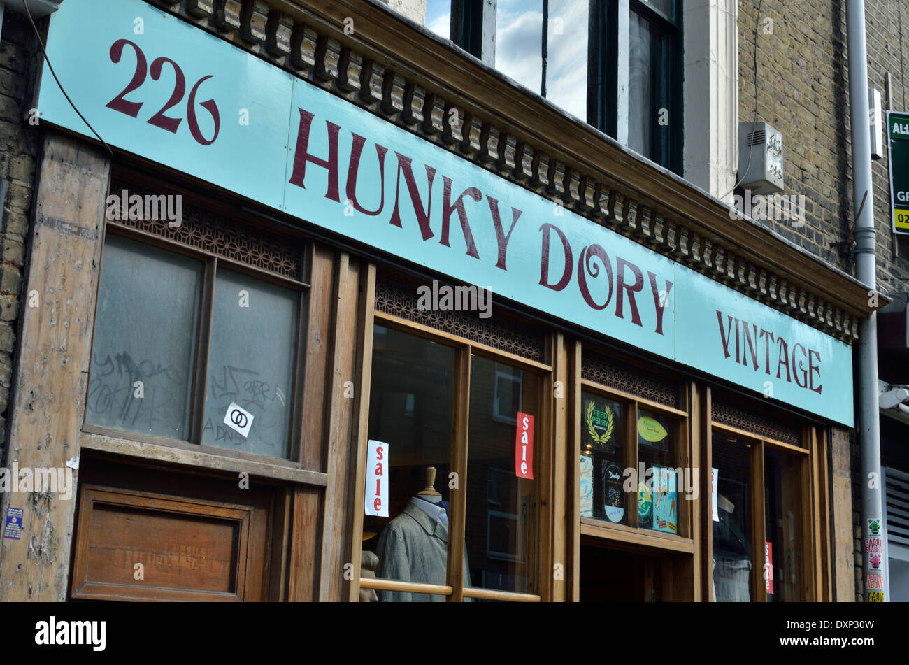 Hunky Dory Vintage Kleidung Shop in Bacon Street, Shoreditch, London, UK. Stockfoto