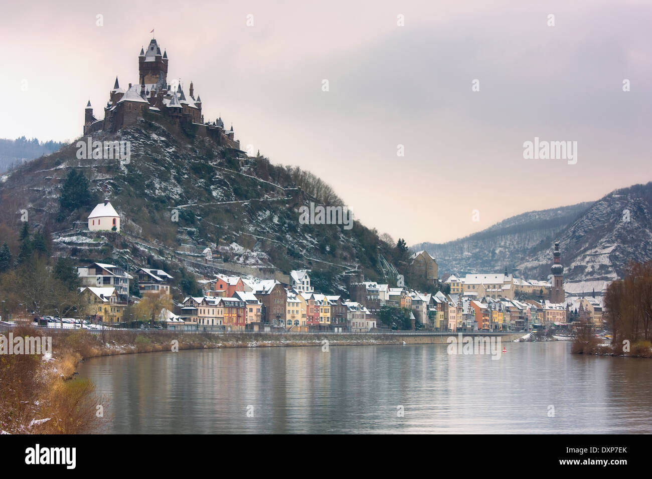 Chochem Burg in Winter, Chochem, Flusstal der Mosel, Deutschland Stockfoto