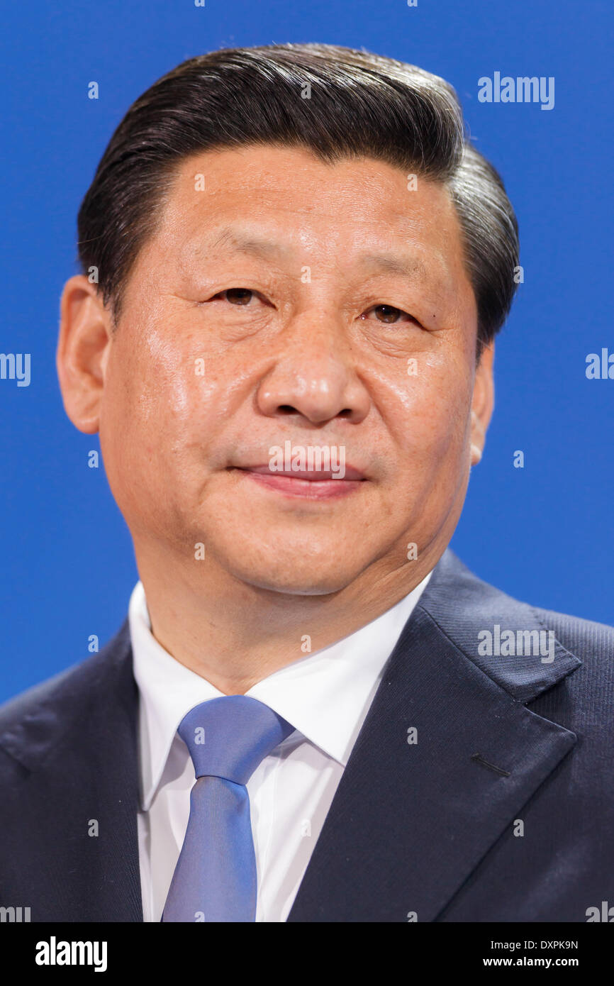 Berlin, Deutschland. 28. März 2014. Gemeinsame Pressekonferenz des chinesischen Präsidenten Xi Jinping von Bundeskanzlerin Angela Merkel im Kanzleramt in Berlin. / Bild: Xi Jinping, Präsident der China. Bildnachweis: Reynaldo Chaib Paganelli/Alamy Live-Nachrichten Stockfoto