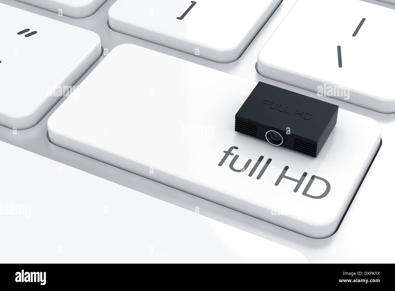 3D Darstellung der Full HD Projektor Icon-Taste auf der Tastatur mit  soft-focus Stockfotografie - Alamy
