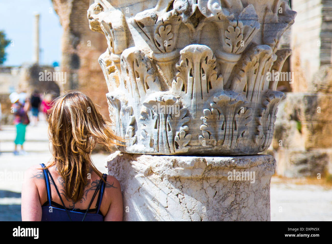 Touist in den Ruinen von Karthago, Tunis, Tunesien Stockfoto