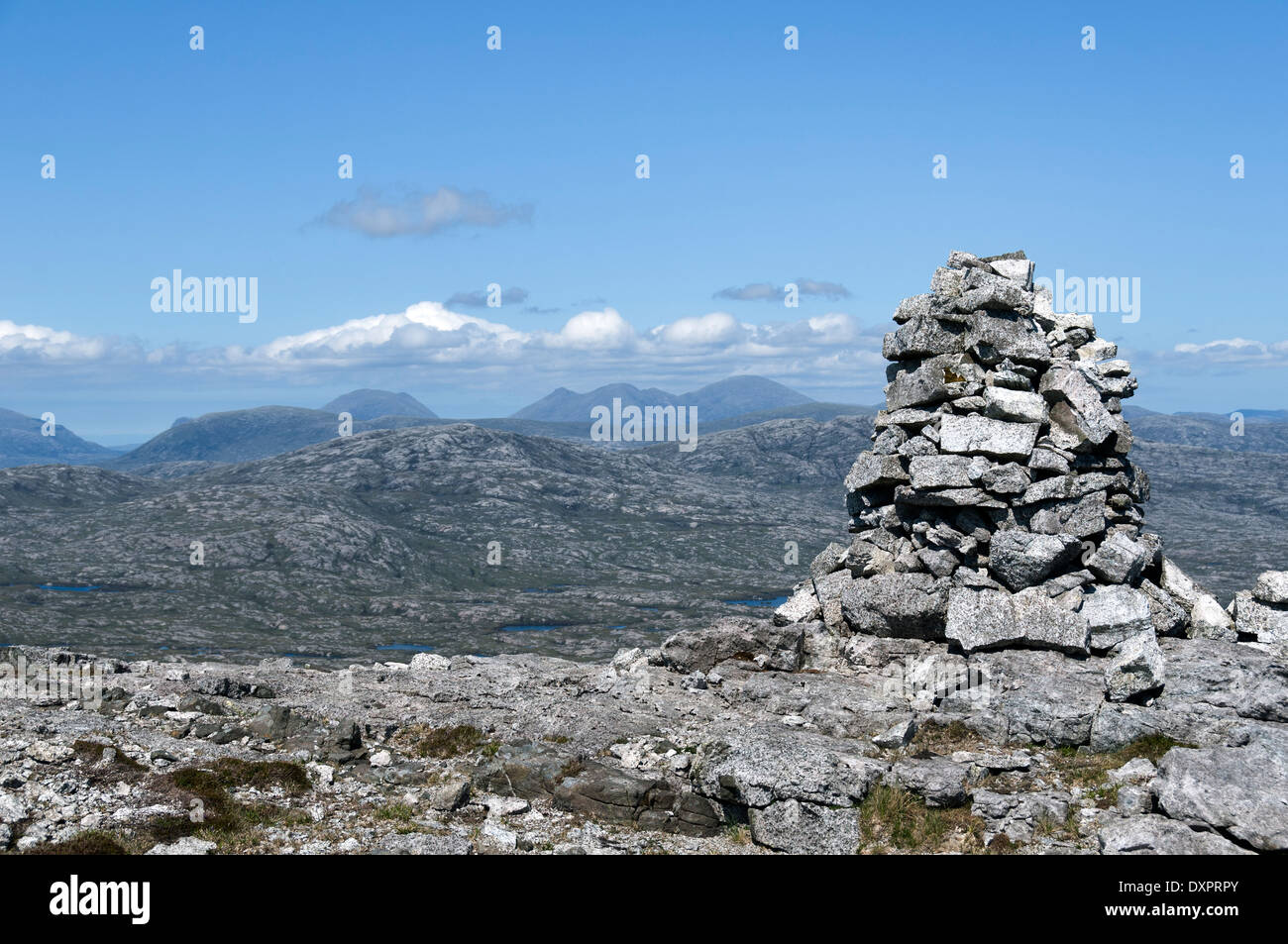 Der North Harris Hügeln vom Gipfel des Roineabhal (460m) in der Nähe von Leverburgh, South Harris hills, Western Isles, Schottland, Vereinigtes Königreich. Stockfoto