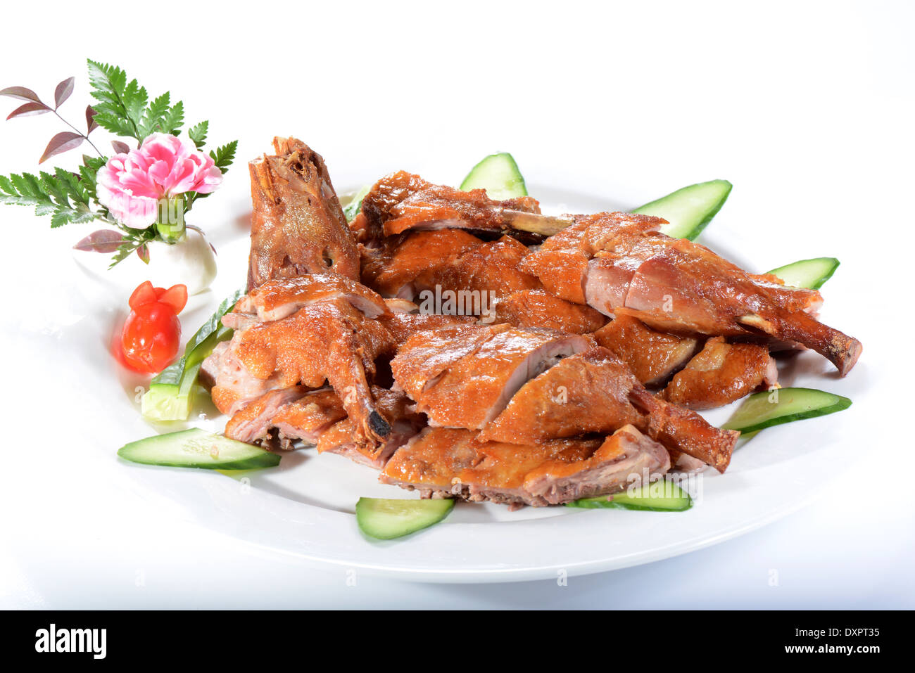 Chinesisches Essen: Fried Chicken auf einem weißen Teller Stockfoto