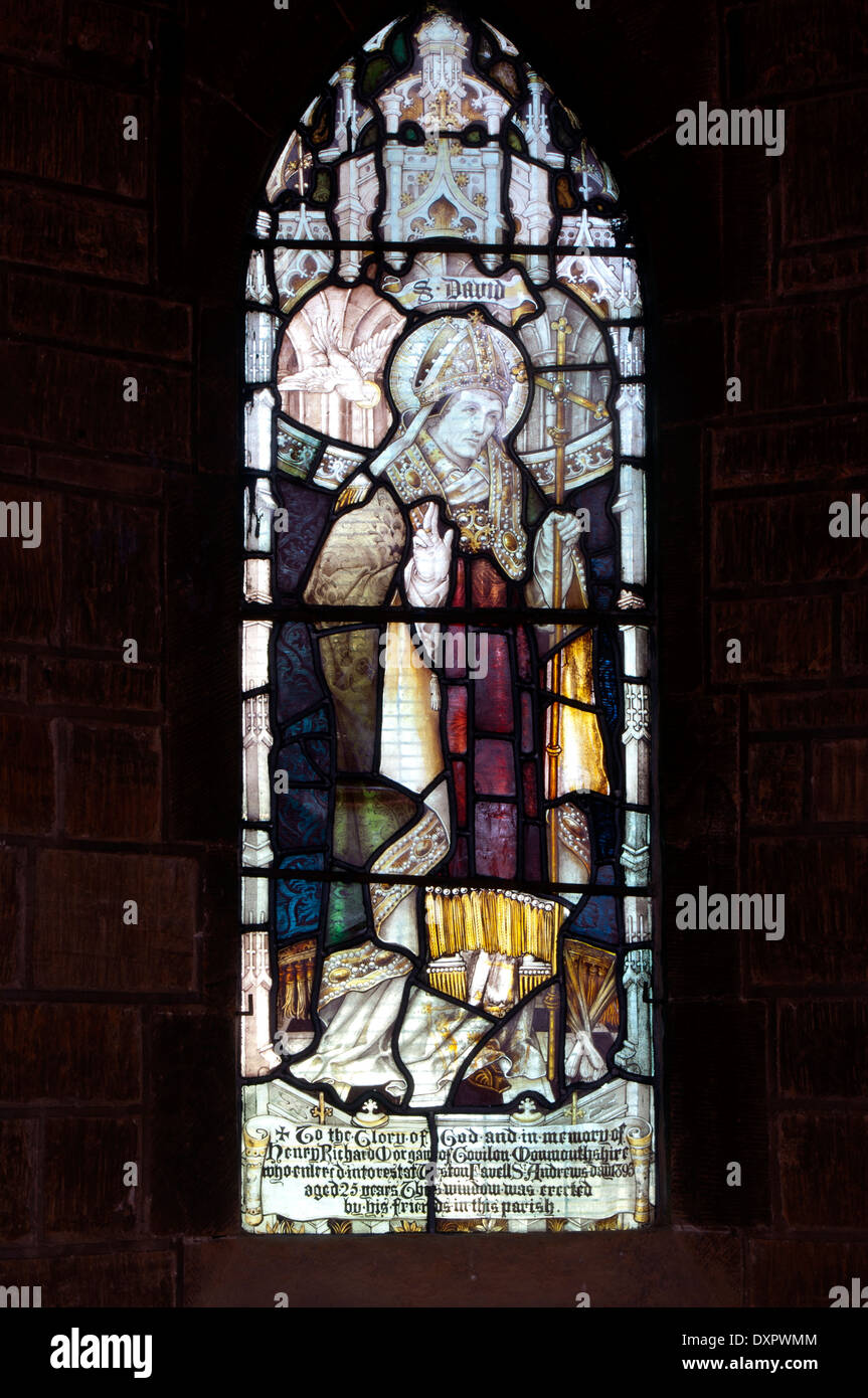 Saint David Glasmalerei, St.-Petri Kirche, Weston Flavell, Northamptonshire, England, UK Stockfoto