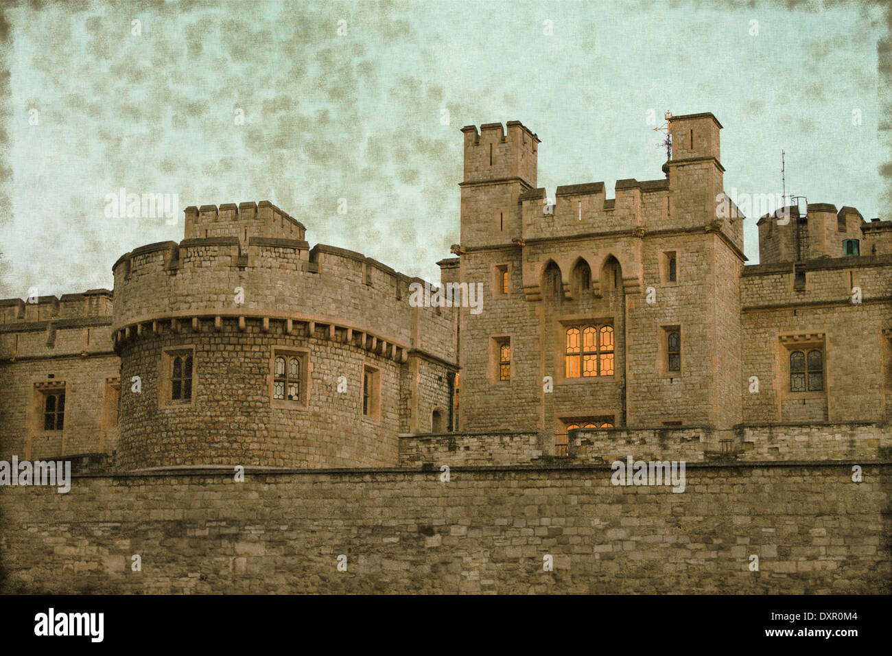 Vintage Bild der Festung Stein von der Tower of London, UK Stockfoto