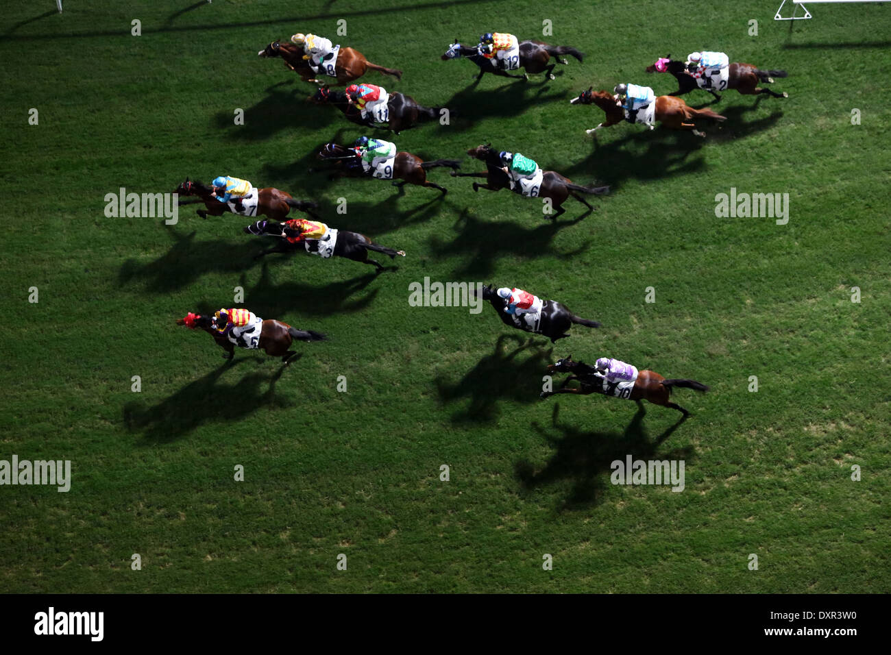 Hong Kong, China, Pferde und jockeys aus einer anderen Perspektive Stockfoto