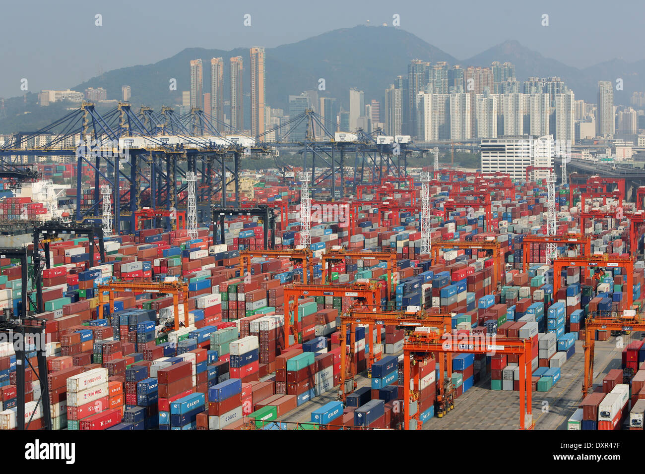 Hong Kong, China, den Containerhafen in Hong Kong International Terminal Stockfoto