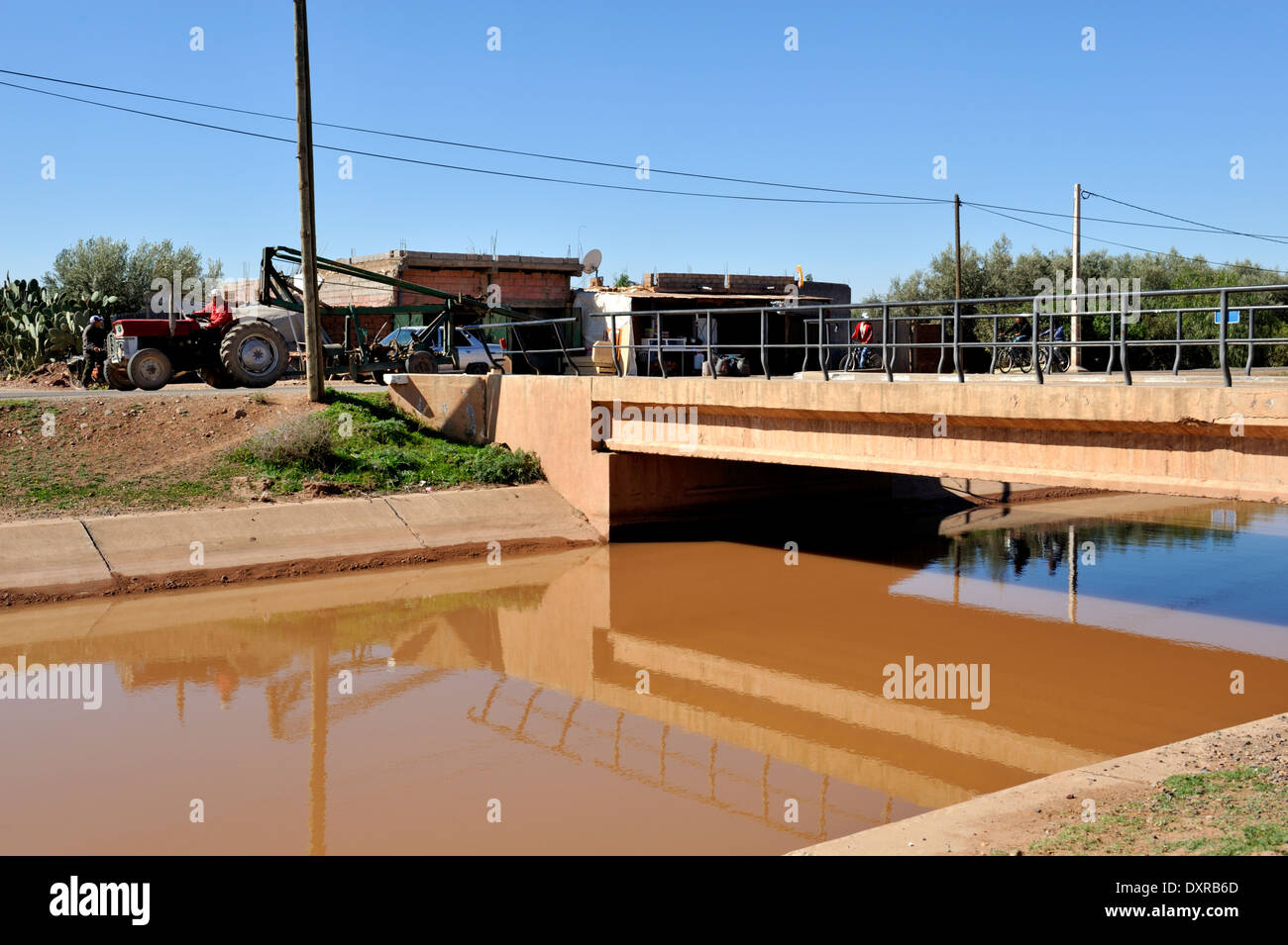 Großer Kanal (Canal La Rocade) hauptsächlich landwirtschaftlichen Wasserversorgung in Marrakech region Stockfoto