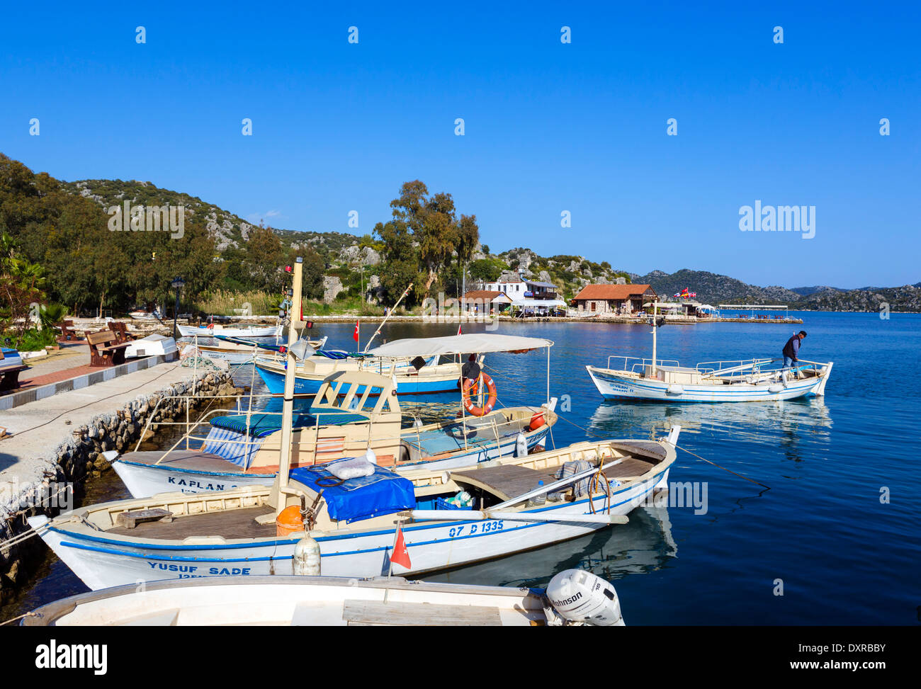 Hafen Sie bei Ucagiz in der Nähe von Kekova Insel, türkische Riviera, Provinz Antalya, Türkei Stockfoto