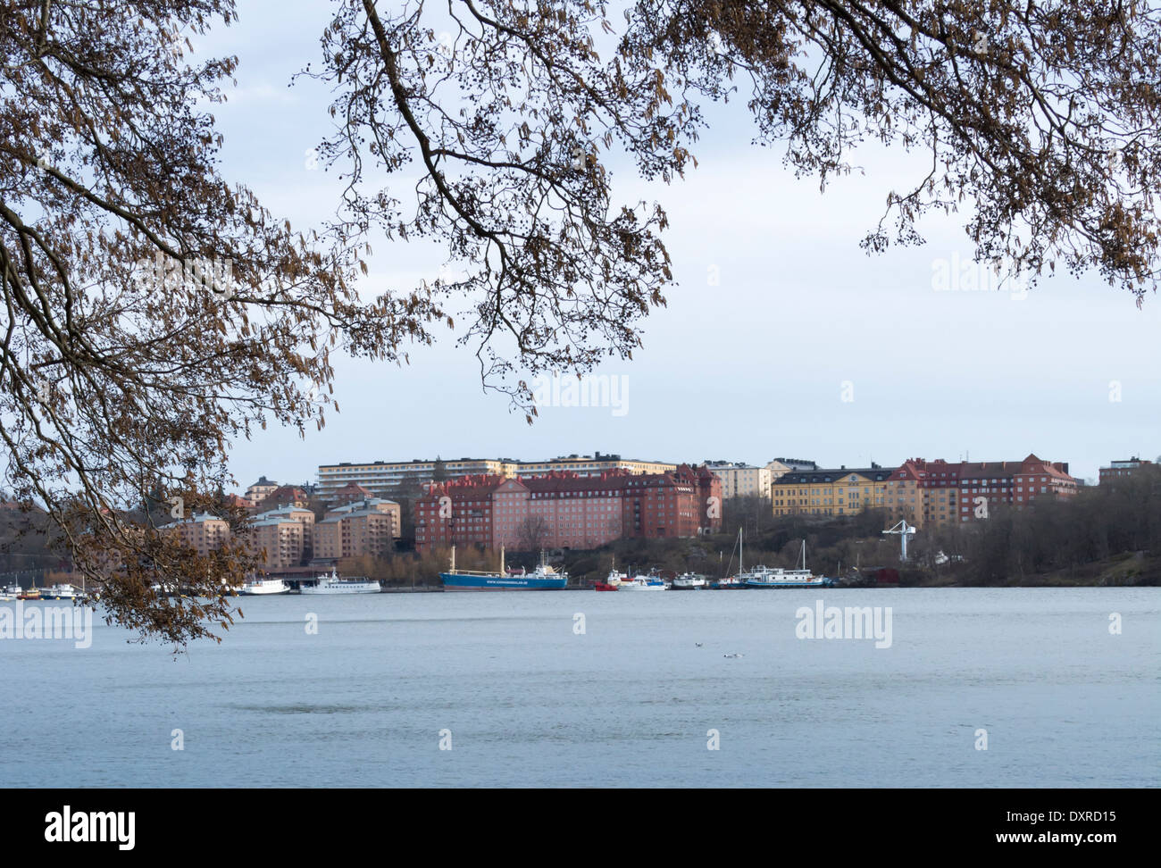 Stockholm-Blick über Riddarfjarden, Stockholm, Schweden im März. Stockfoto