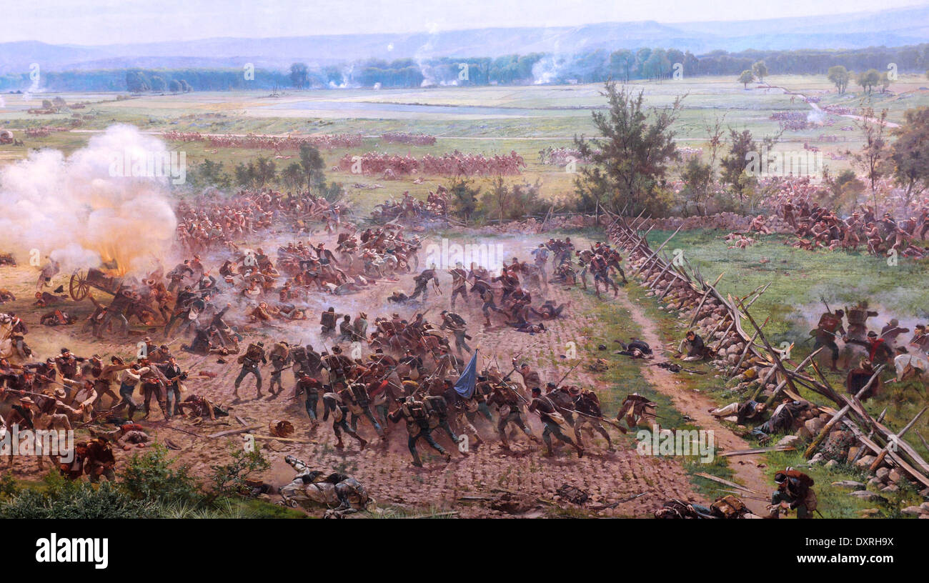 Teil der Union Line Abwehr Picketts Charge bei der Schlacht von Gettysburg, 3. Juli 1863, USA Bürgerkrieg Stockfoto