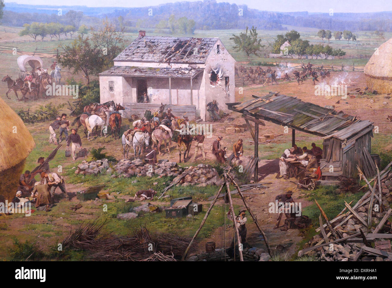 Chirurg operiert in behelfsmäßigen Krankenhaus während der Schlacht von Gettysburg tobt - USA Bürgerkrieg - 3. Juli 1863 Stockfoto