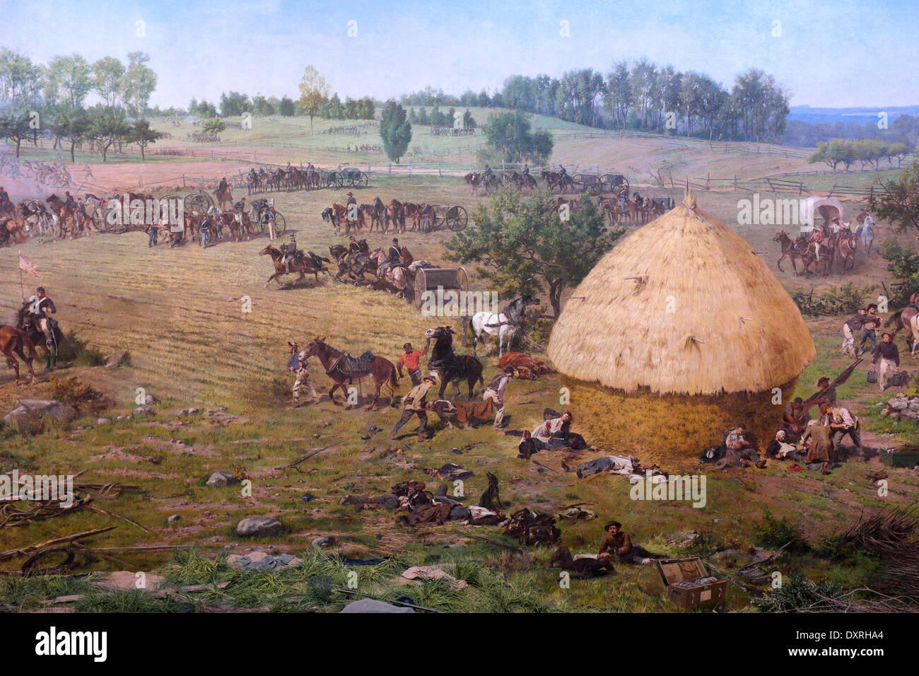 Unionstruppen Flucht nach vorn zur Abwehr von Picketts Charge bei der Schlacht von Gettysburg im USA Bürgerkrieg 3. Juli 1863 Stockfoto