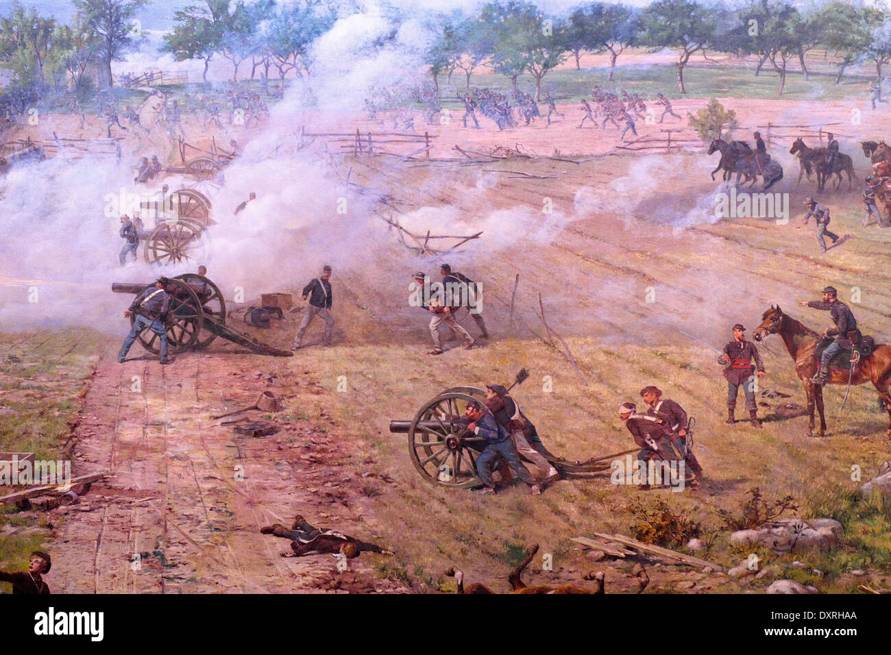 Schlacht von Gettysburg - Verstärkungen vorwärts eilen, um zu verteidigen gegen Picketts Charge - 3. Juli 1863 Stockfoto