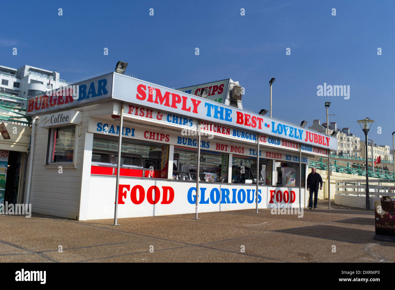 Fast-Food am Strand von Brighton, England Stockfoto