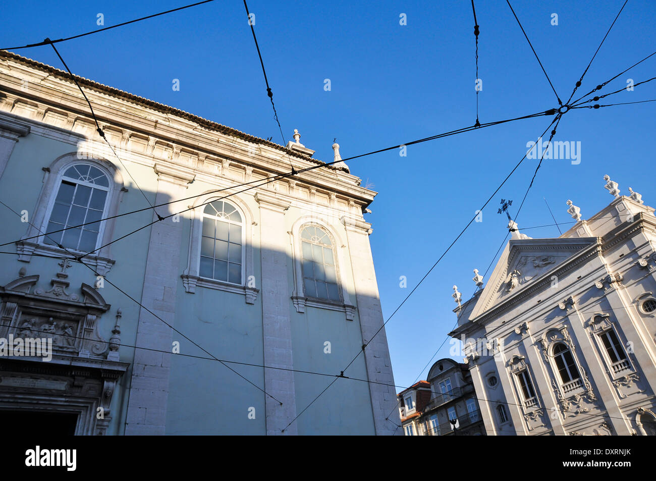 Lissabon hinter ein Netz von Kabel Stockfoto