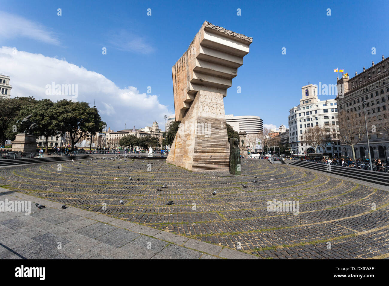 Francesc Maciå Denkmal an der Plaça Catalunya, Barcelona, Spanien. Stockfoto
