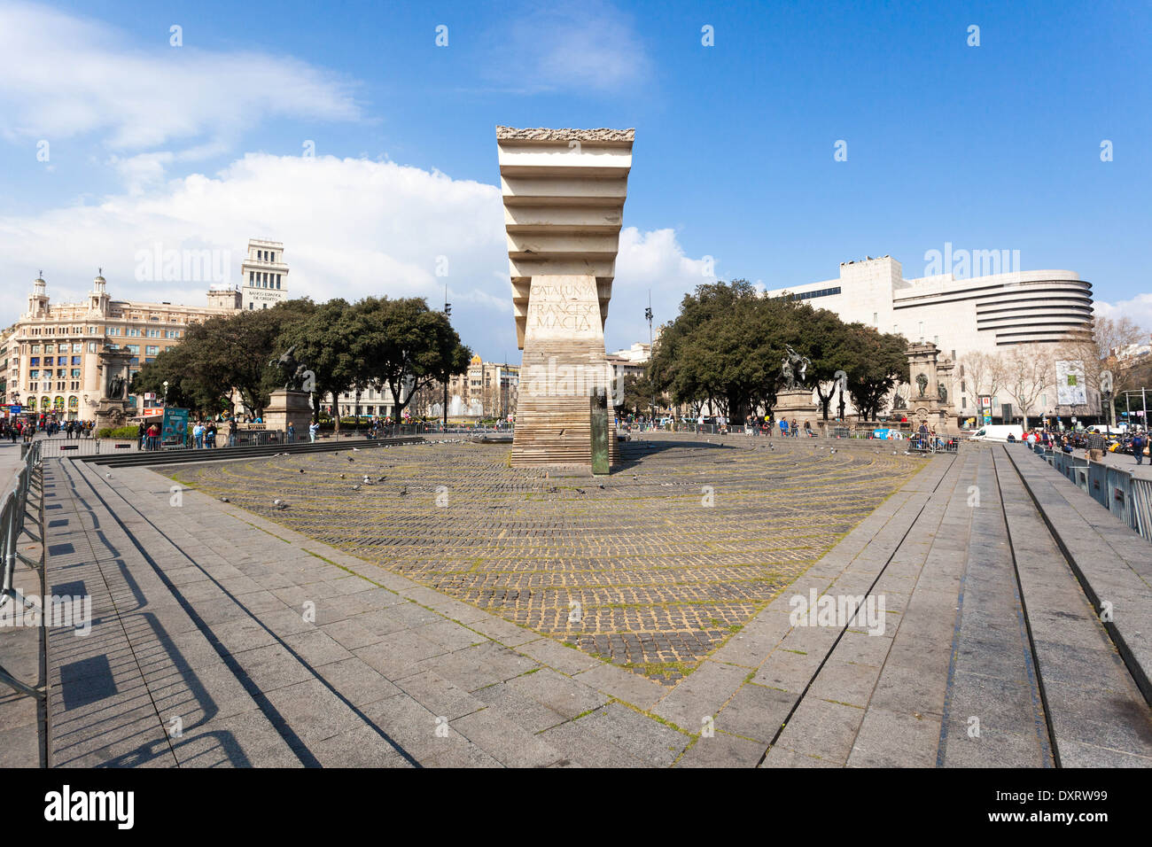 Francesc Maciå Denkmal an der Plaça Catalunya, Barcelona, Spanien. Stockfoto