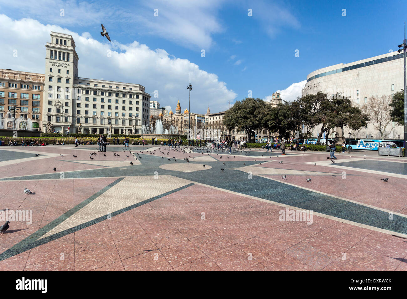 Plaça de Catalunya, Barcelona, Spanien. Stockfoto
