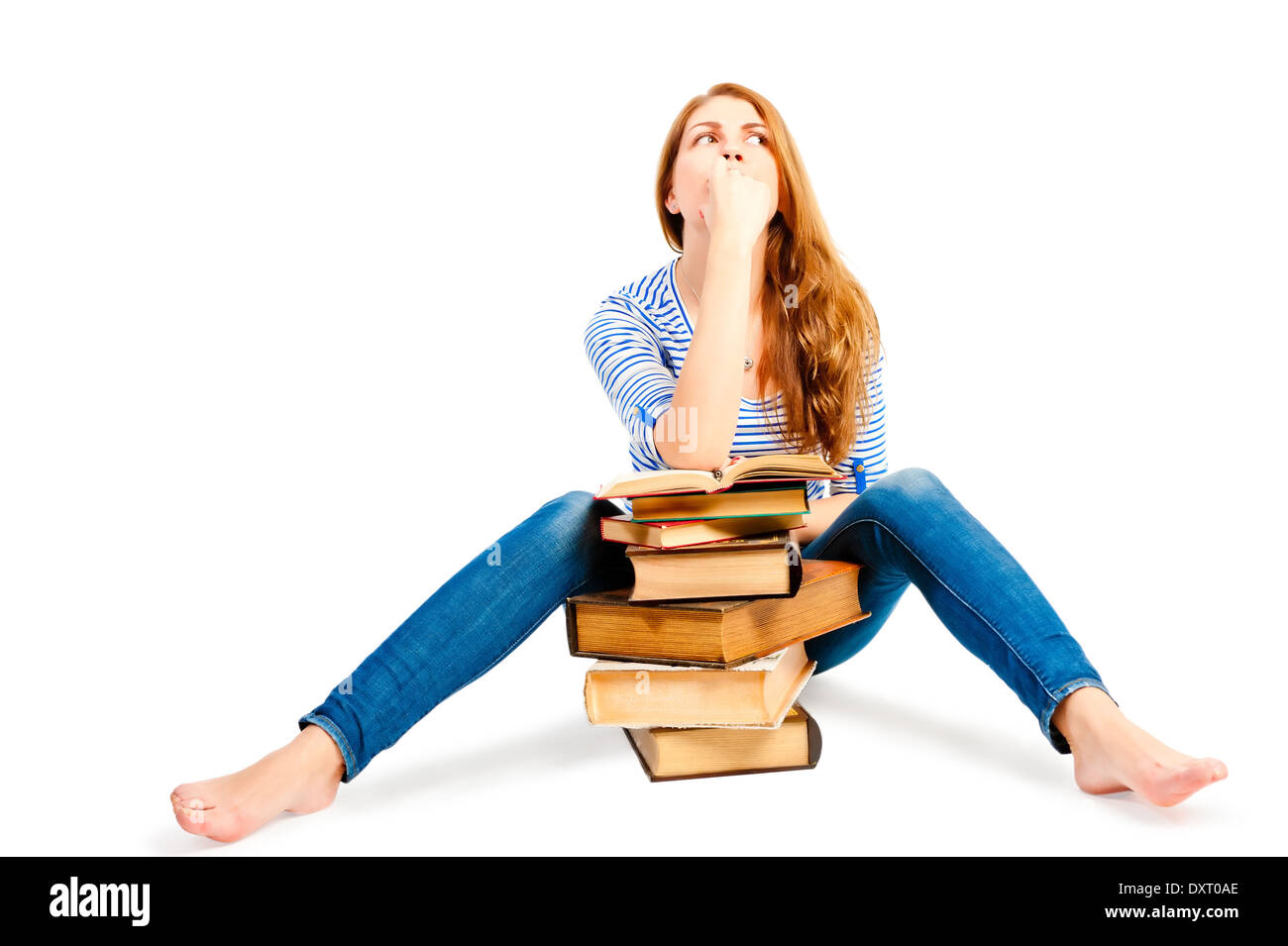 Studio-shooting mit einem Bündel von Emotionen Student Bücher Stockfoto