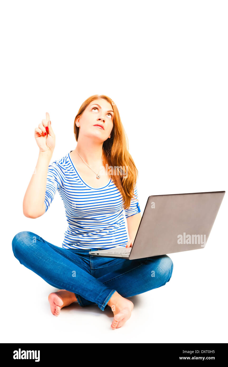 weiblich 25 Jahre alt, posiert mit einem laptop Stockfoto