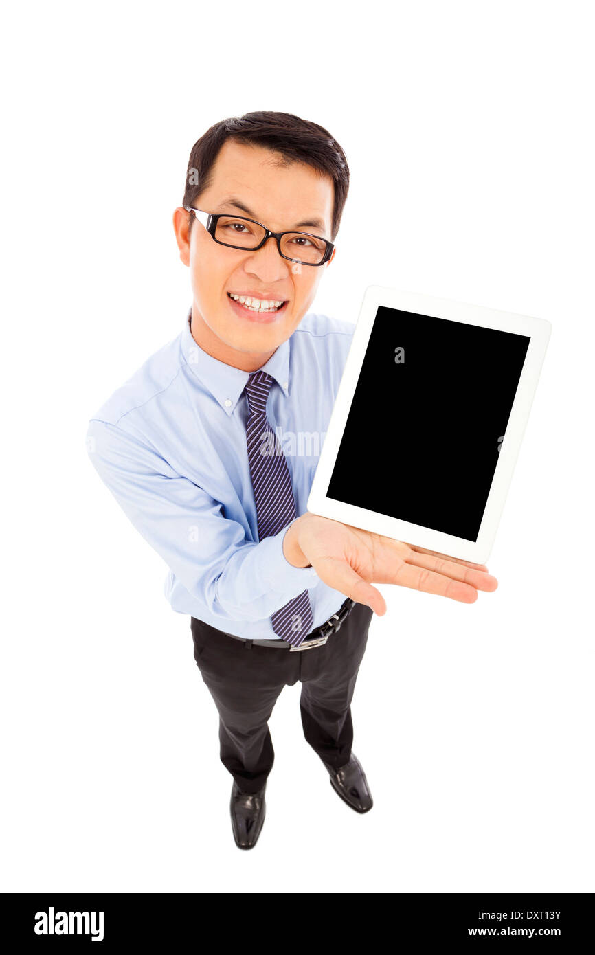 Geschäftsmann mit einem Tablet im Studio anzeigen Stockfoto