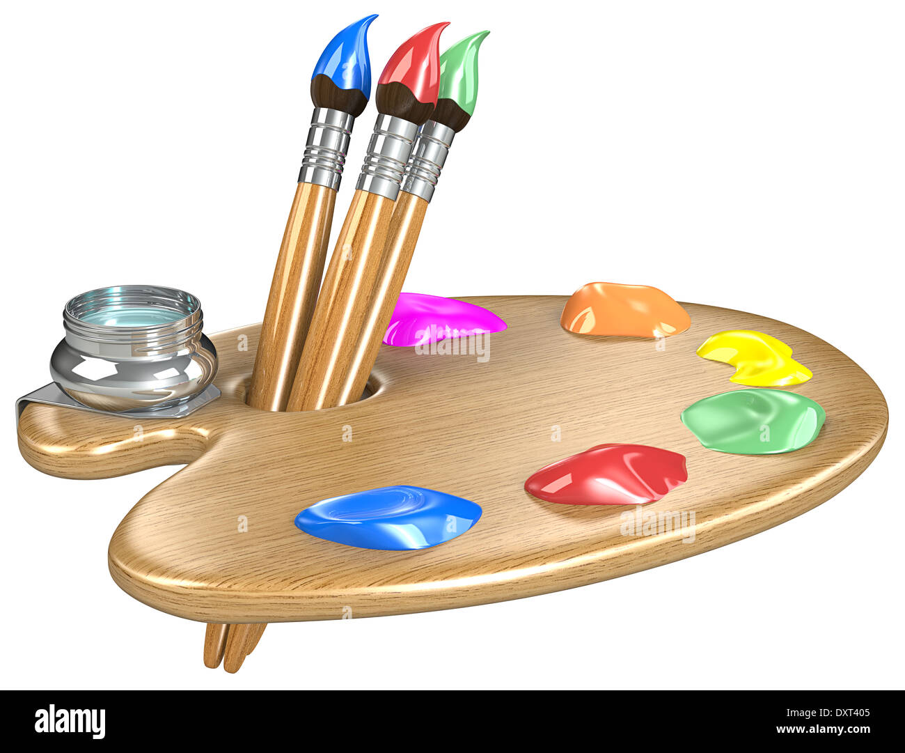 Holzpalette mit Bürsten. Isoliert. Stockfoto