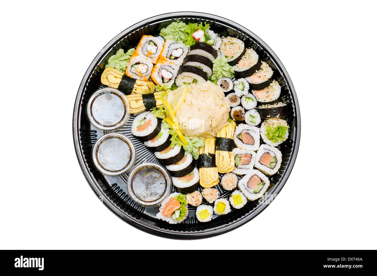 Traditionelles japanisches Essen. Sushi set zum mitnehmen Stockfoto